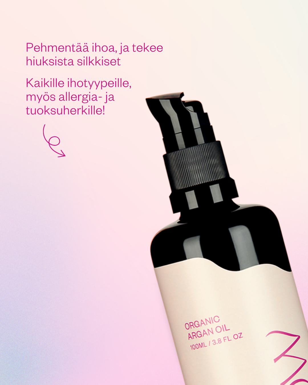 Argan Oil ihonhoitoöljy Cosmos Organic kasvoille, vartalolle ja hiuksille (pumpulla)